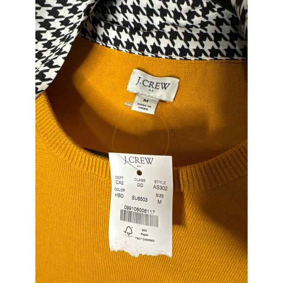NWT J. Crew Re Imagined Mustard crewneck sweater Houndstooth scarf size medium - Picture 7 of 11